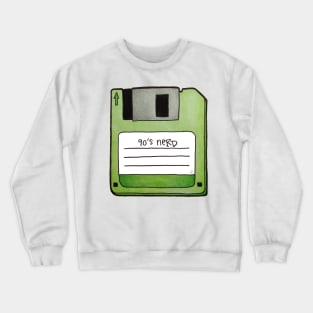 90's Nerd, Colorful - Retro Floppy Disc Drawing Crewneck Sweatshirt